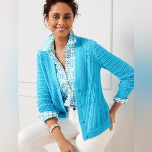 💙 Talbots Pointelle Knit V-Neck Cardigan Size Medium